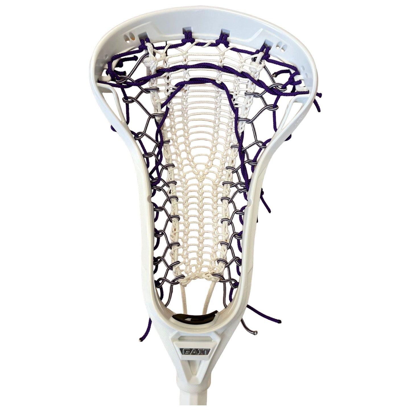 Custom Strung Gait Apex Complete Women's Lacrosse Stick with Armor Mesh Valkyrie Pocket White/Purple