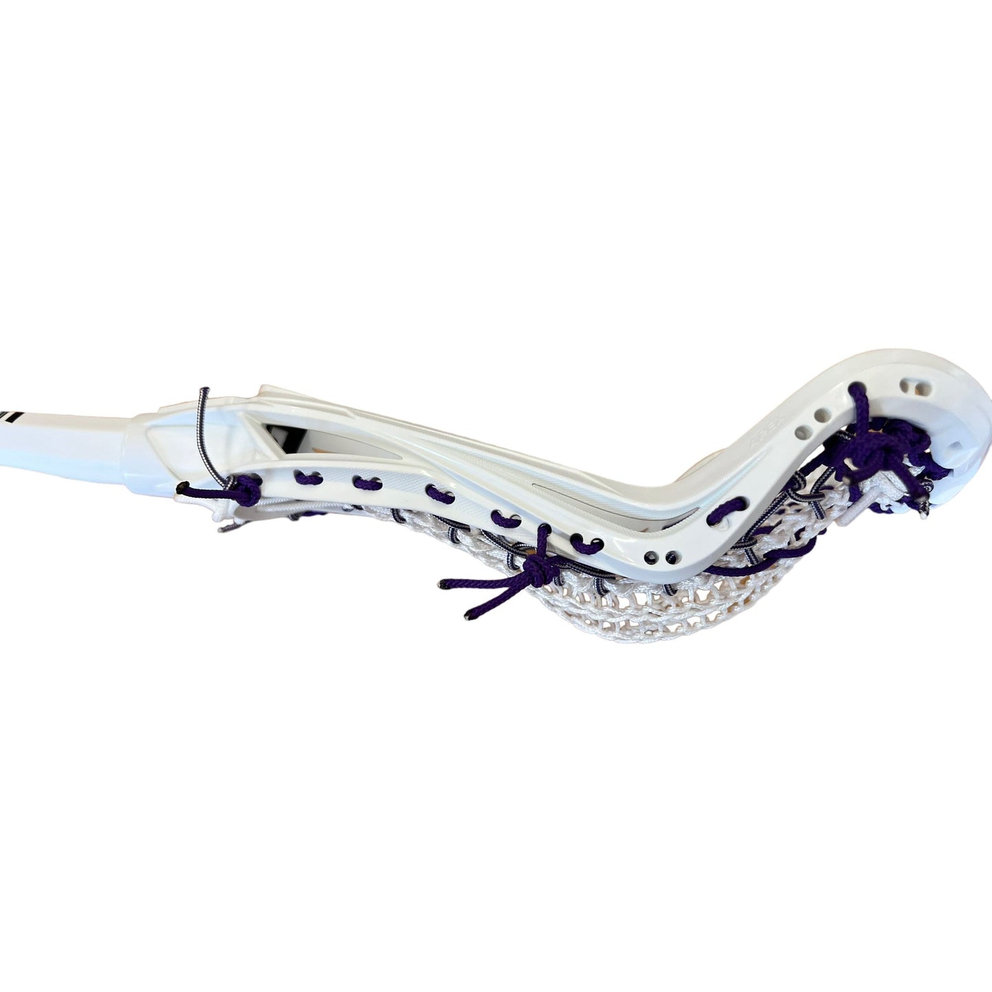 Custom Strung Gait Apex Complete Women's Lacrosse Stick with Armor Mesh Valkyrie Pocket White/Purple