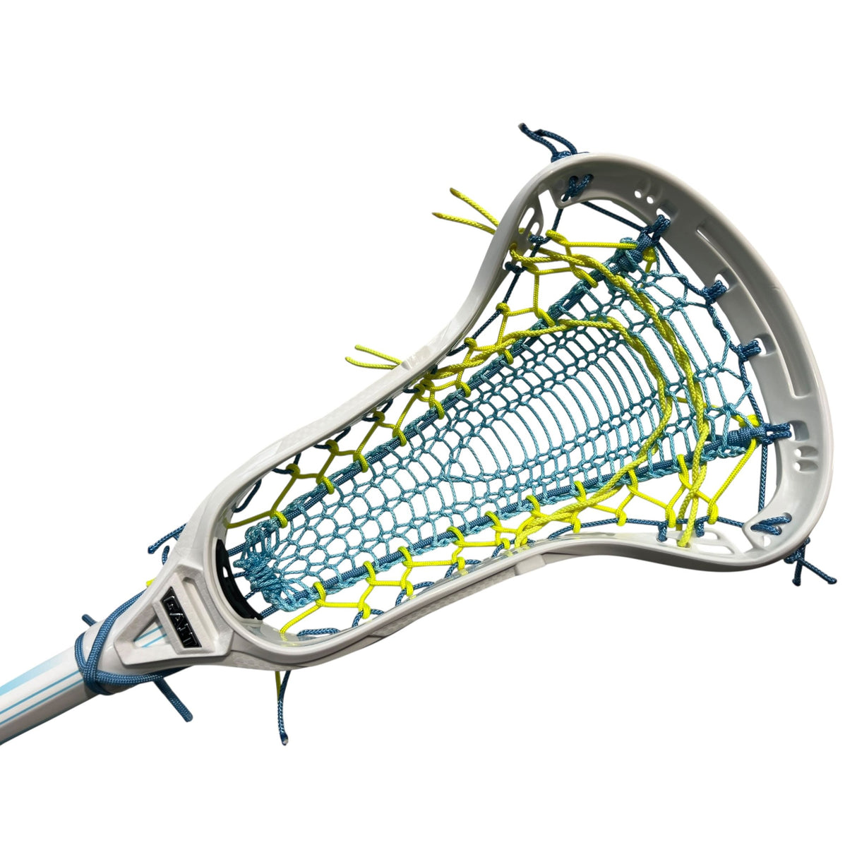 Custom Gait Apex 2 Women's Lacrosse Stick with Valkyrie Pocket White/Neon Yellow/Blue