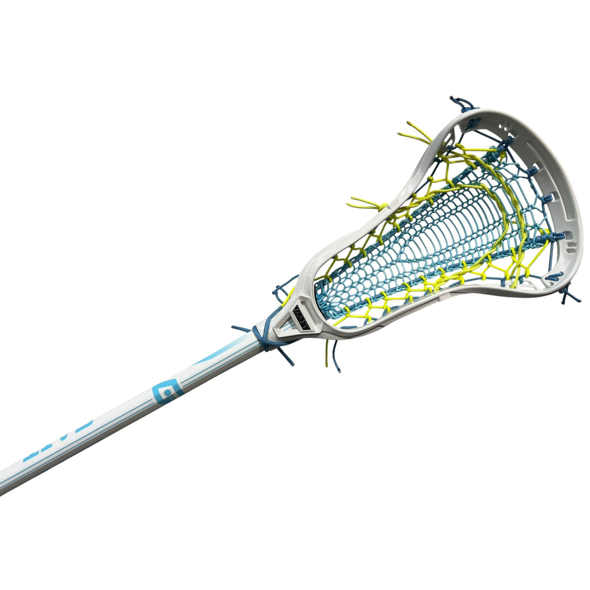 Custom Gait Apex 2 Women's Lacrosse Stick with Valkyrie Pocket White/Neon Yellow/Blue