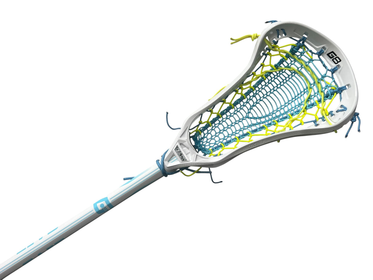 Gait Whip 2 Complete Women's Lacrosse Stick with Armour Mesh Valkyrie Pocket White/Neon Yellow/Blue