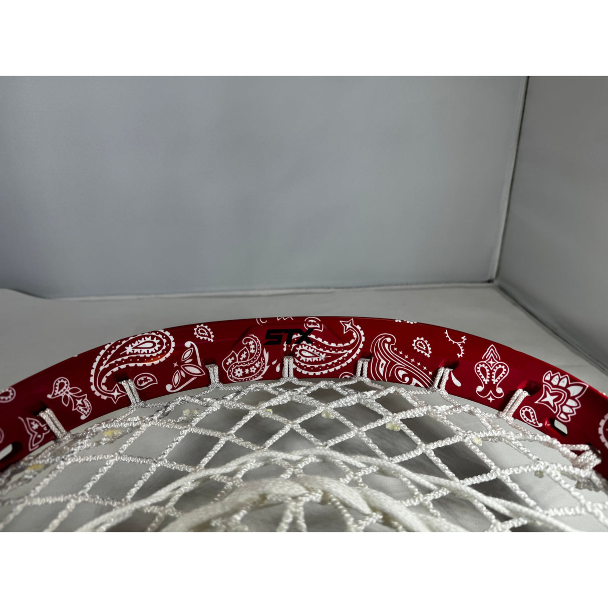 Custom Red Paisley Dyed STX Lacrosse Eclipse 3 Goalie Head with 11D Eclipse Mesh