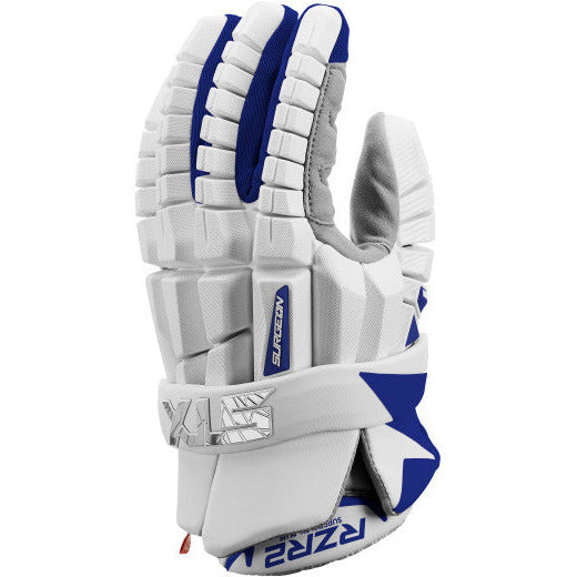STX Surgeon RZR 2 Lacrosse Gloves White with Royal Blue