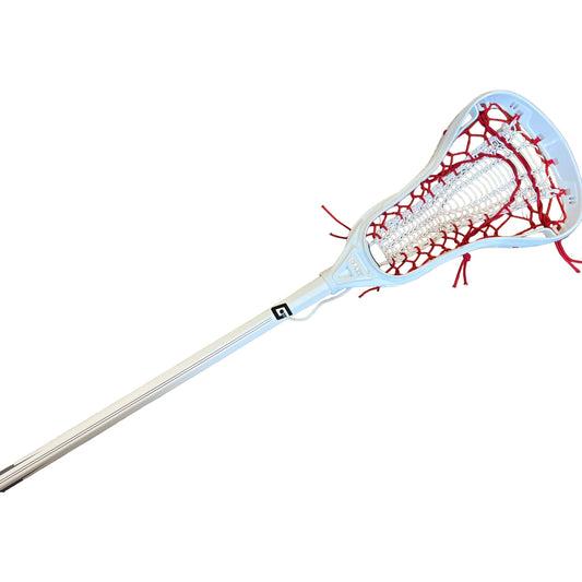 Custom Strung Gait Apex Complete Women's Lacrosse Stick with Armor Mesh Valkyrie Pocket White/Red