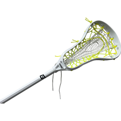 Custom Strung Gait Apex Complete Women's Lacrosse Stick with Armor Mesh Valkyrie Pocket White/Neon Yellow