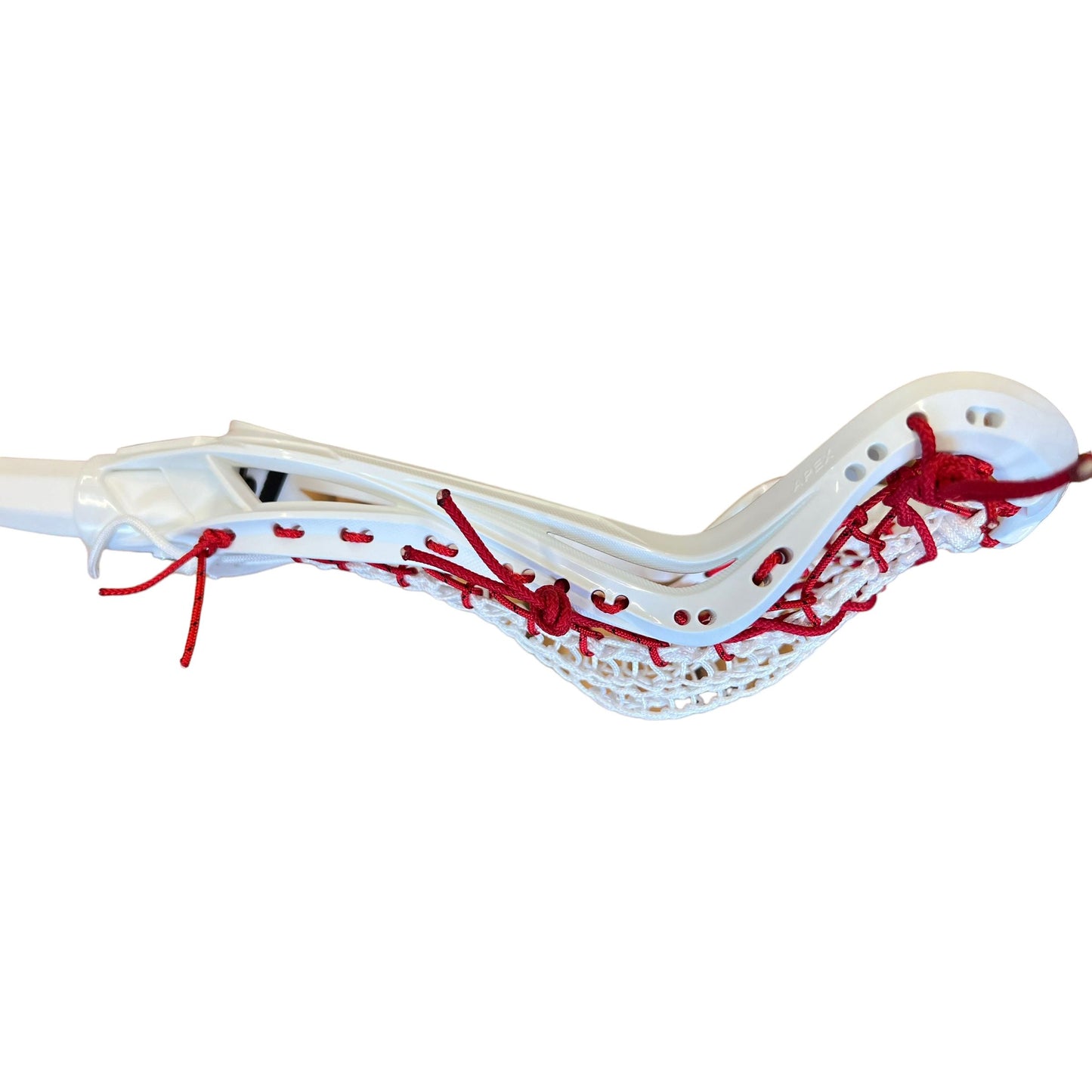 Custom Strung Gait Apex Complete Women's Lacrosse Stick with Armor Mesh Valkyrie Pocket White/Red