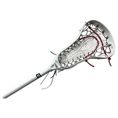 Custom Strung Gait Apex Complete Women's Lacrosse Stick with Armor Mesh Valkyrie Pocket White/Red/Grey