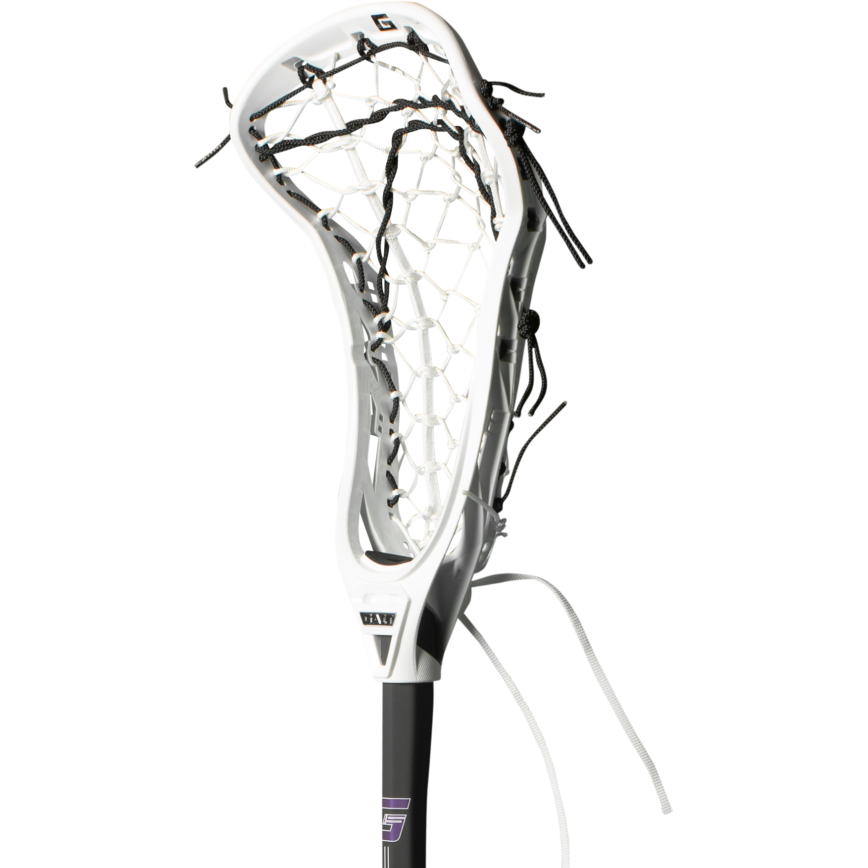 Gait Air 2 Women's Lacrosse Head with Flex Mesh White/White Black shooters angled view