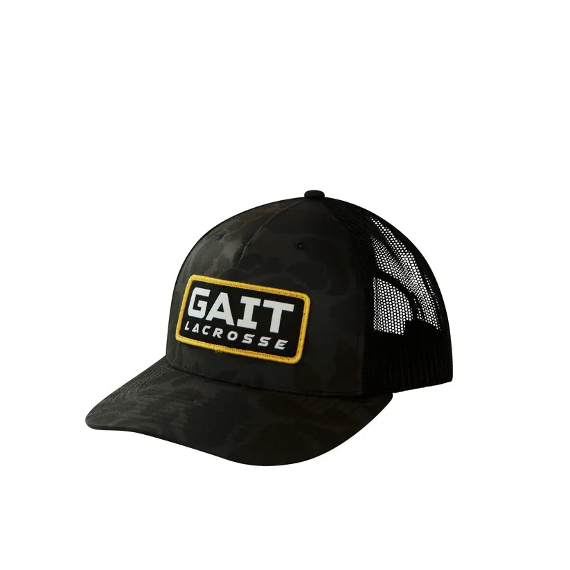 Gait Lacrosse Black Camo Yellow Badge Trucker Hat