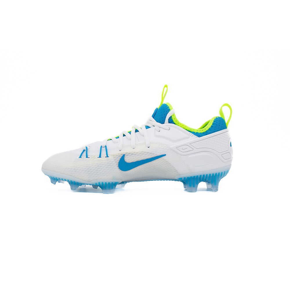 Nike Huarache 9 Elite Low Lacrosse Cleats White/Vivid Blue/Volt