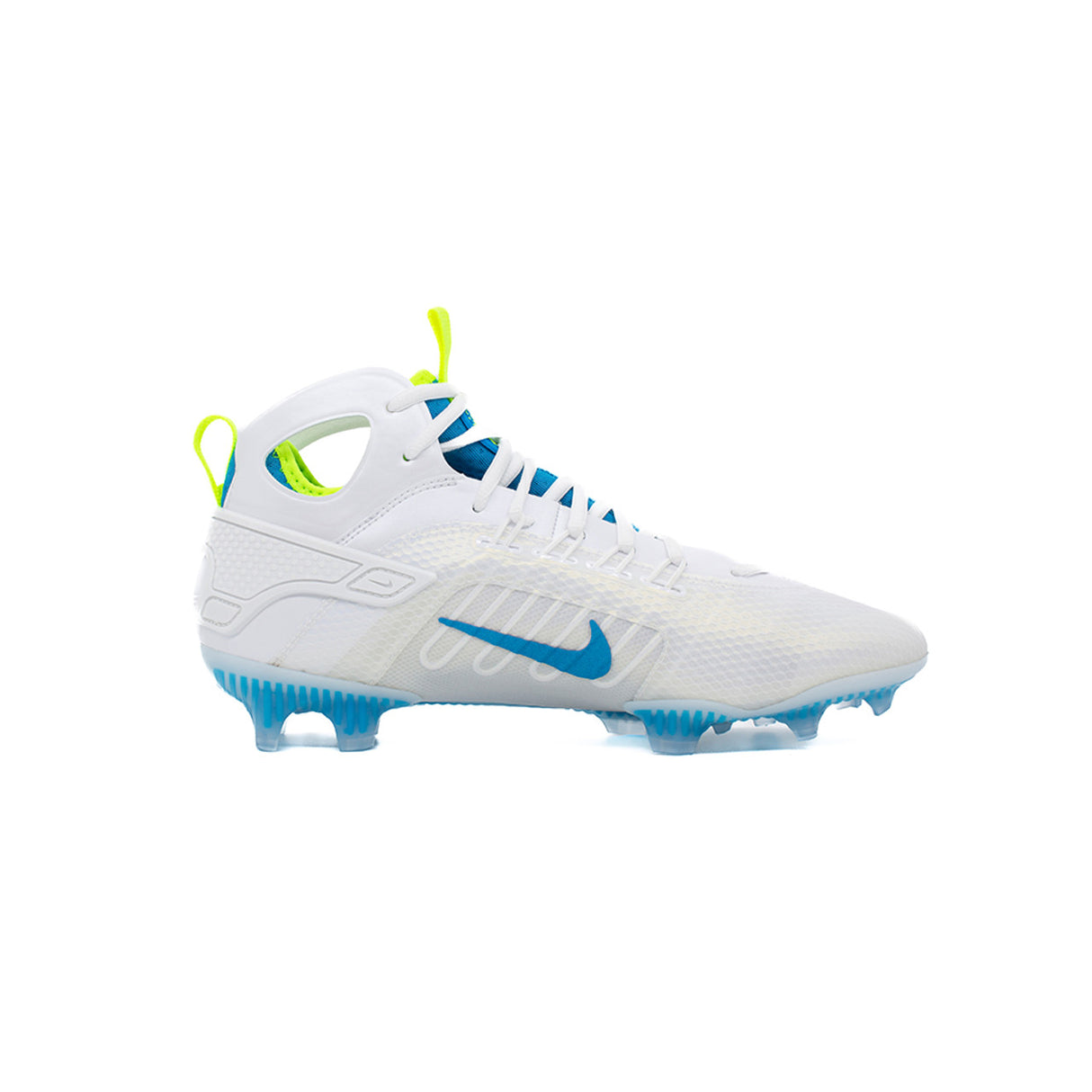 Nike Huarache 9 Elite Mid Lacrosse Cleats White/Vivid Blue/Volt