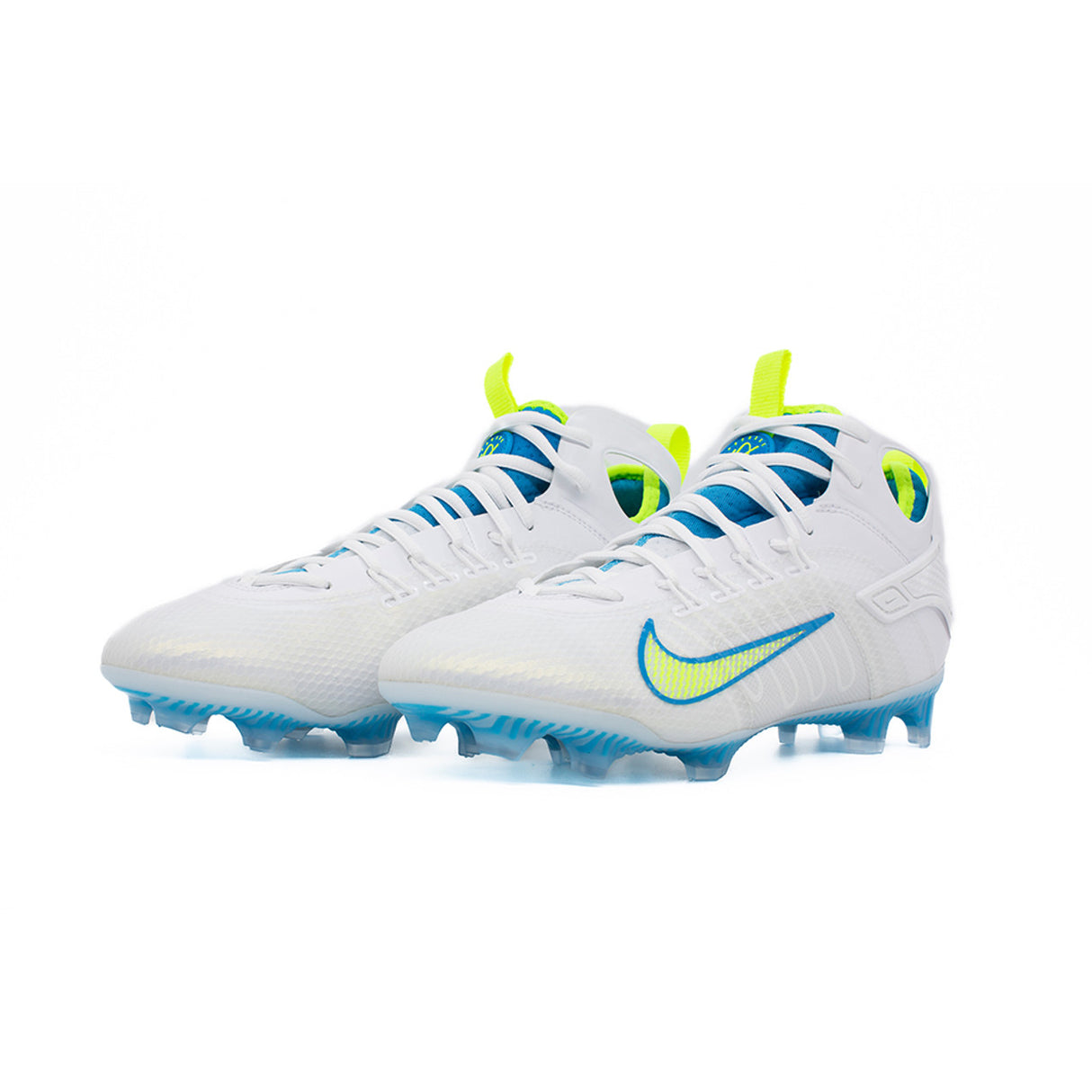 Nike Huarache 9 Elite Mid Lacrosse Cleats White/Vivid Blue/Volt