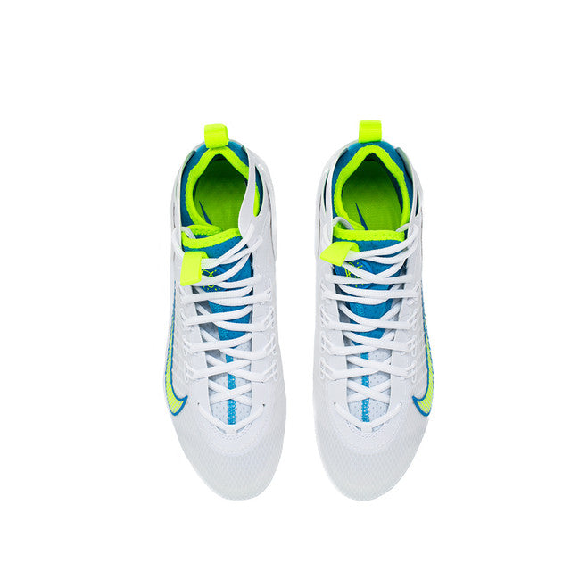 Nike Huarache 9 Elite Mid Lacrosse Cleats White/Vivid Blue/Volt