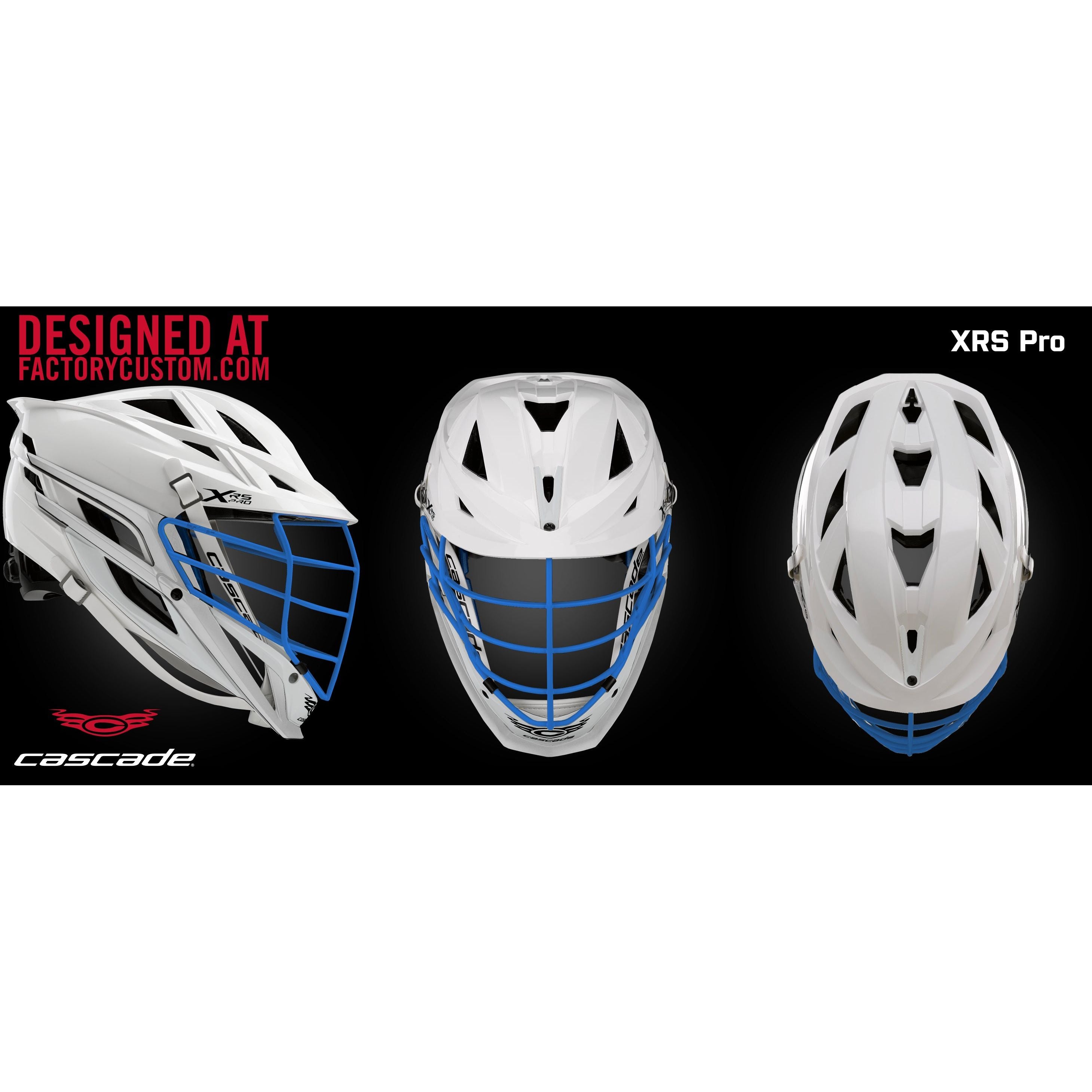 Cascade XRS Pro Lacrosse Helmet Stock Custom White with Chrome Blu Northern Soul Sportswear