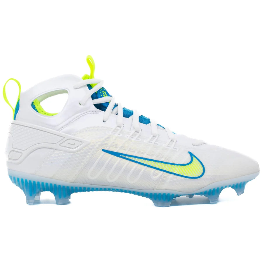 Nike Huarache 9 Elite Mid Lacrosse Cleats White/Vivid Blue/Volt