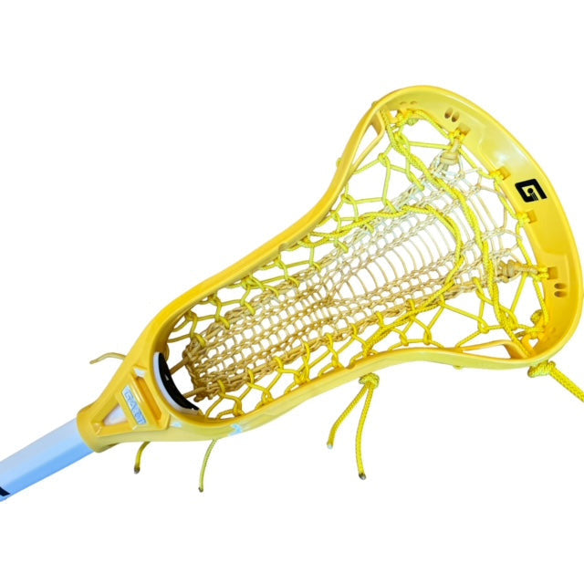 Custom Strung Gait Apex Complete Women's Lacrosse Stick with Armor Mesh Valkyrie Pocket Yellow/Yellow