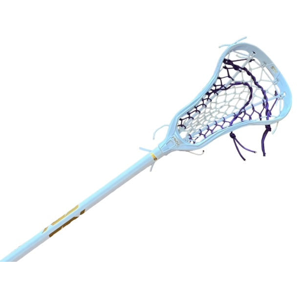 Custom STX Crux Pro Elite Complete Women's Lacrosse Stick with Flex Mesh White/Purple White Head White Mesh Purple Strings On Handle