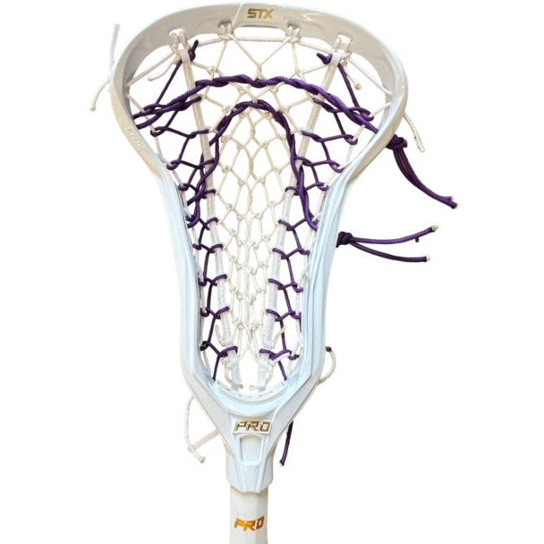 Custom STX Crux Pro Elite Complete Women's Lacrosse Stick with Flex Mesh White/Purple White Head White Pocket Purple Strings