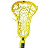 Custom STX Crux Pro Elite Complete Women's Lacrosse Stick with Flex Yellow Mesh Pocket Yellow Head Front View