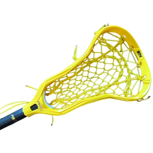 Custom STX Crux Pro Elite Complete Women's Lacrosse Stick with Flex Yellow Mesh Pocket Yellow Head