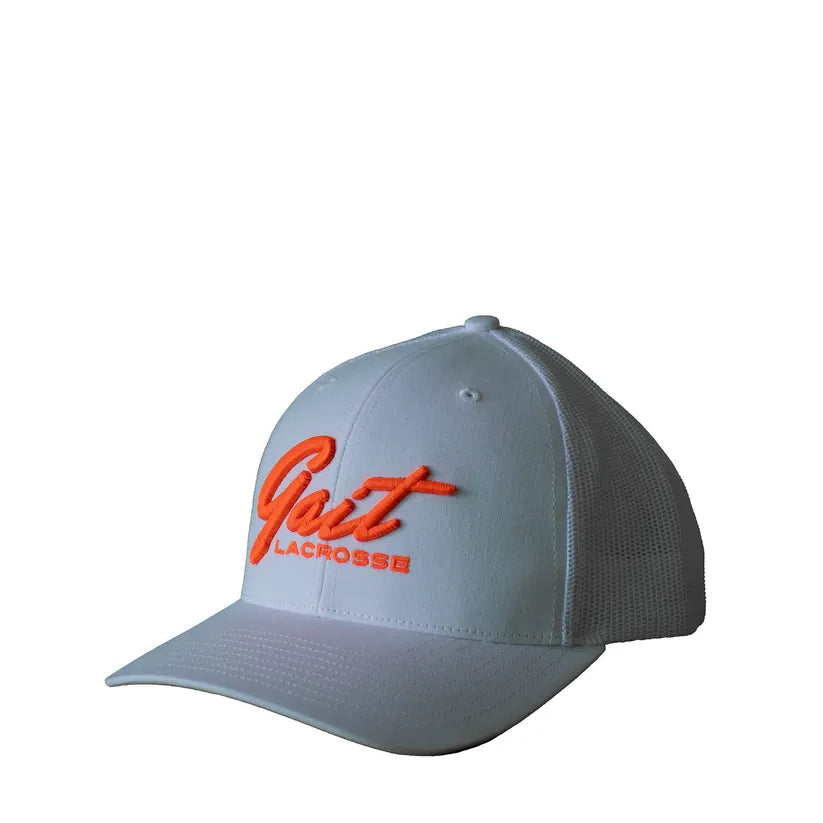 Gait Lacrosse White/Orange Script Trucker Hat