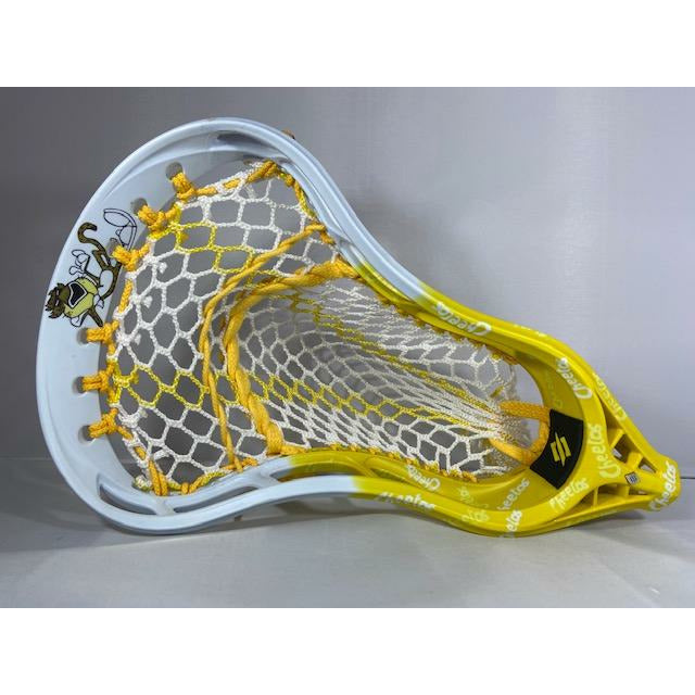 Incredible Cheetos themed dyed Stringking Mark 2A men's lacrosse head, professionally strung with ECD Hero 3.0 mesh and Hero Strings.