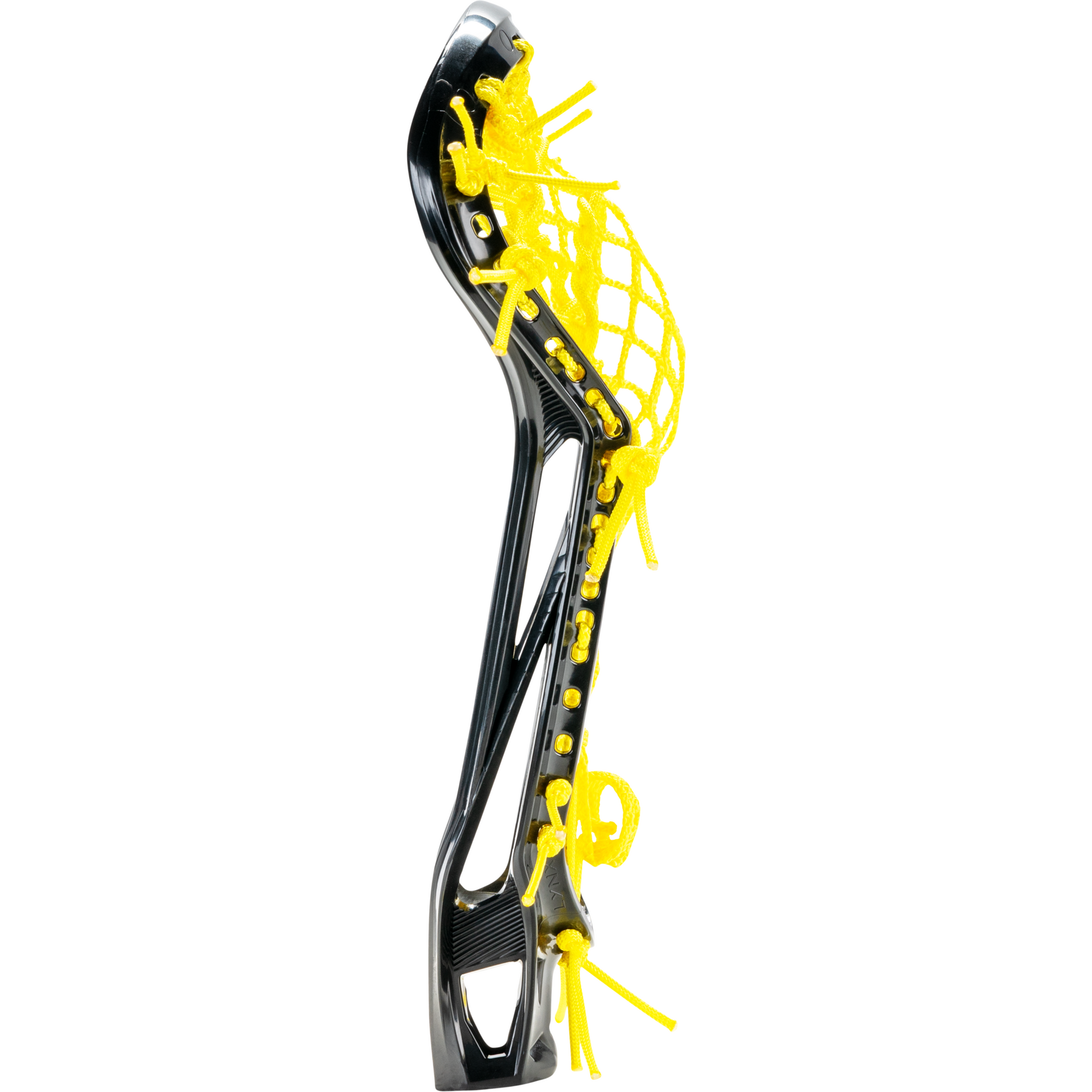 LYNX Ignition Runner Strung Women's Lacrosse Head, black head with yellow pocket