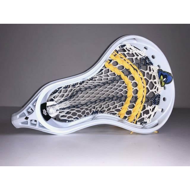 Stringking 2V men's lacrosse head custom dyed with the Delaware Blue Hen mascot