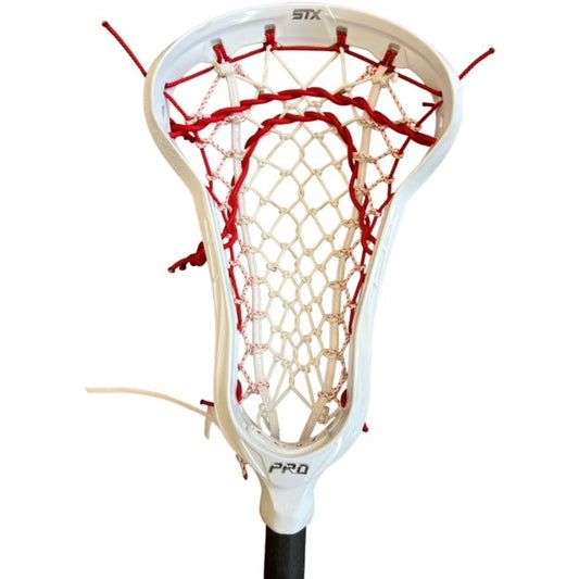 STX Exult Pro Women's Lacrosse Stick and Crux Pro handle with Flex Mesh Pocket White/Red