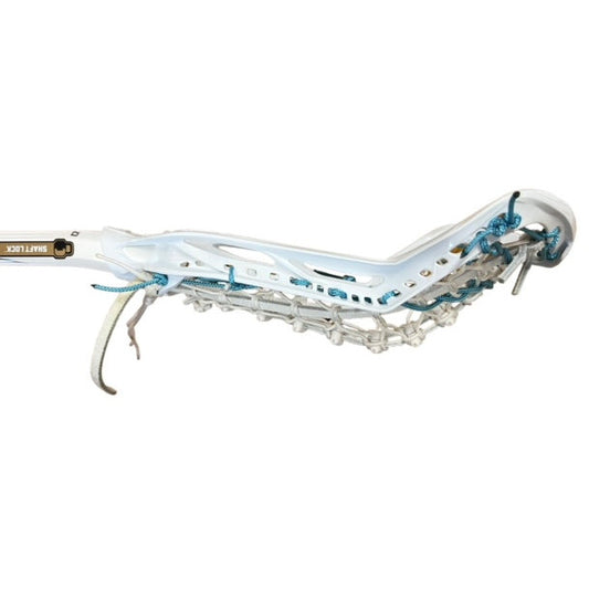 Custom STX Crux Pro Elite Women's Lacrosse Stick with Rail Elite Pocket White/Carolina Blue