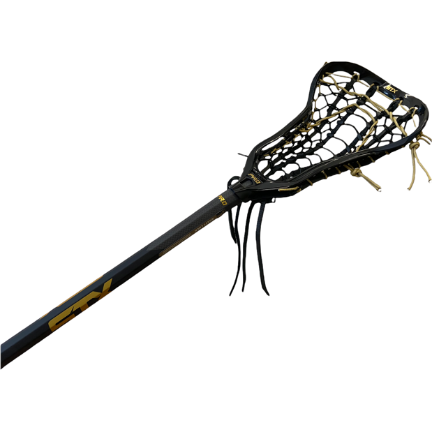 Custom STX Crux Pro Elite Women's Lacrosse Stick with Rail Elite Pocket Black and Gold