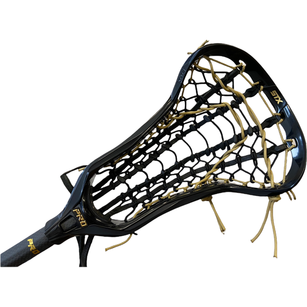 Custom STX Crux Pro Elite Women's Lacrosse Stick with Rail Elite Pocket Black and Gold